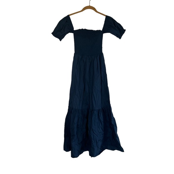 Tart NEW navy iris Kourt Dress smocked bust off shoulder S - Picture 3 of 11